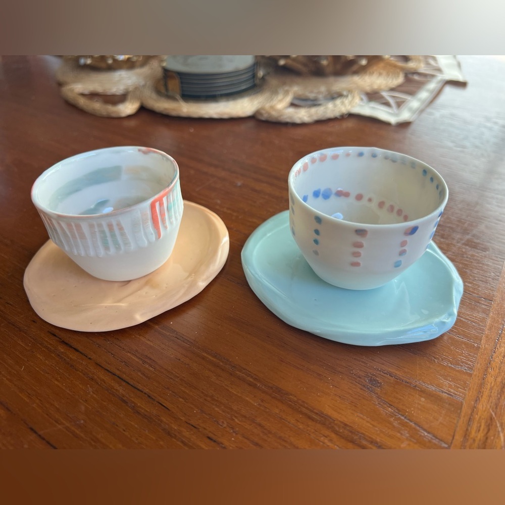 Handmade Ceramic Espresso Cup & Saucer Set Studio Pottery Pastel Boho Coffee